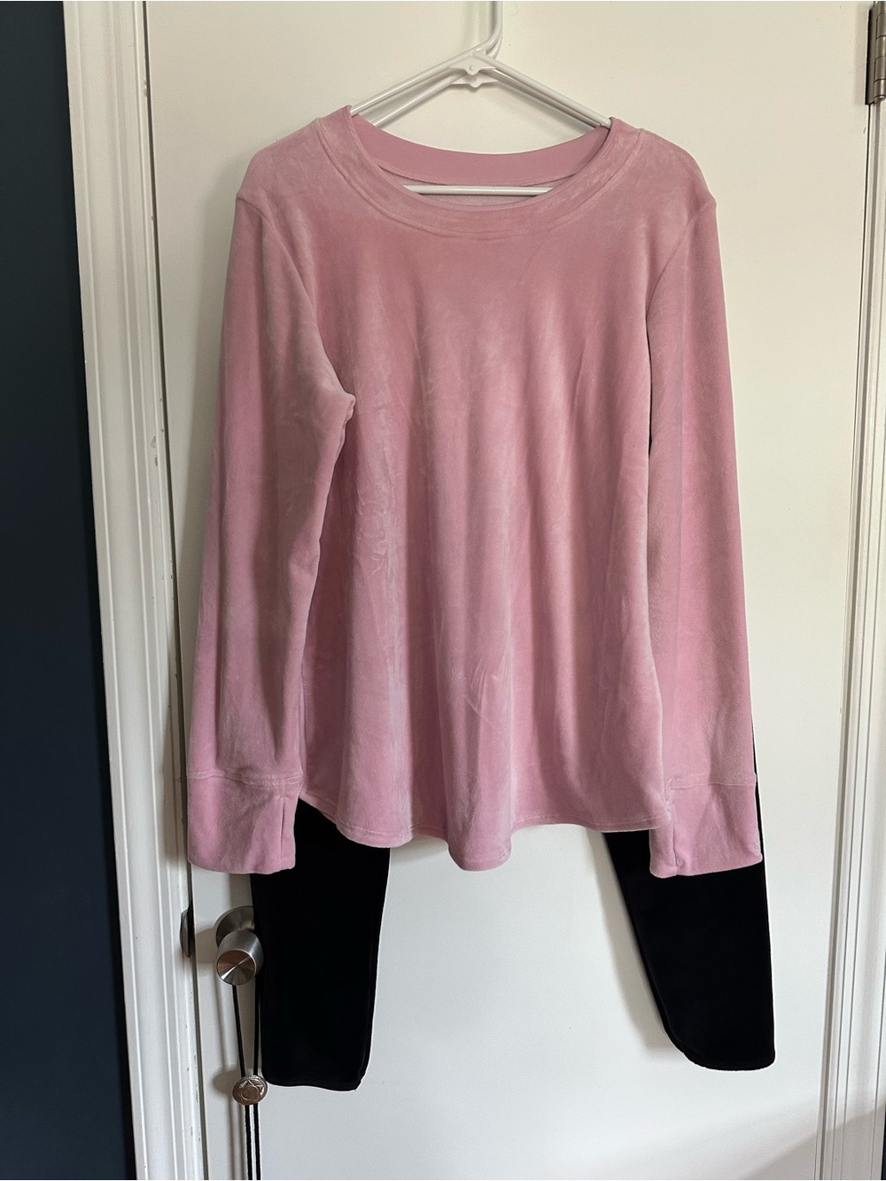 Cuddl Duds Double Plush Velour Pink Long-Sleeve Crewneck Pullover Set Woman’s